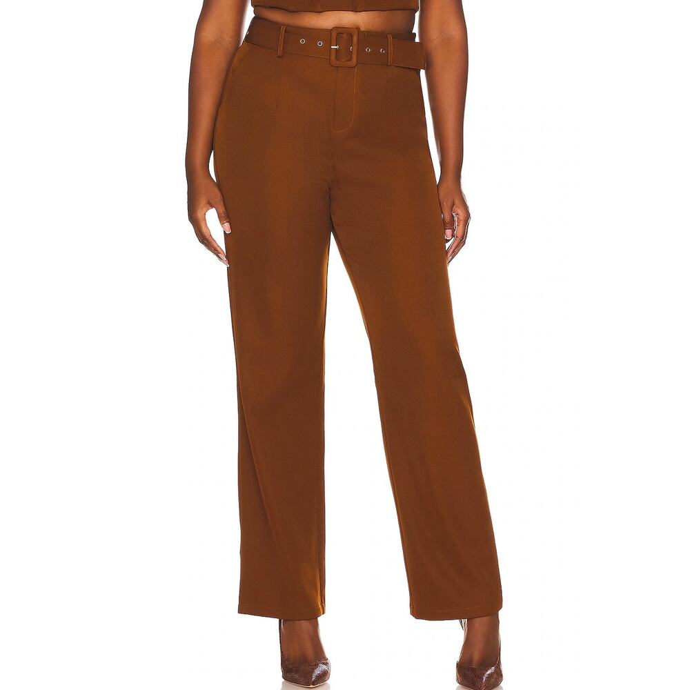 EUC Remi x Revolve‎ Danielle Belted Pants Brown 1X High Waist Wide Leg Trousers